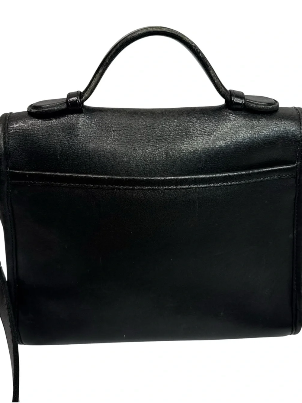 Vtg Coach Court Bag 9870 Black Leather Crossbody Top Handle Brass Hardware